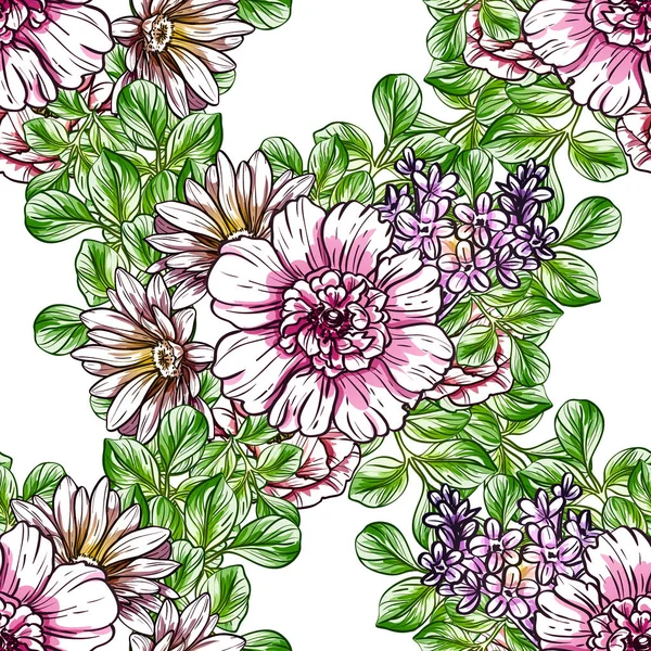 Nahtlose Vintage Stil Bunte Blumenmuster Florale Elemente Farbe — Stockvektor