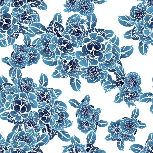 Style Vintage Sans Couture Monochrome Motif Fleurs Couleur Bleu Foncé — Image vectorielle