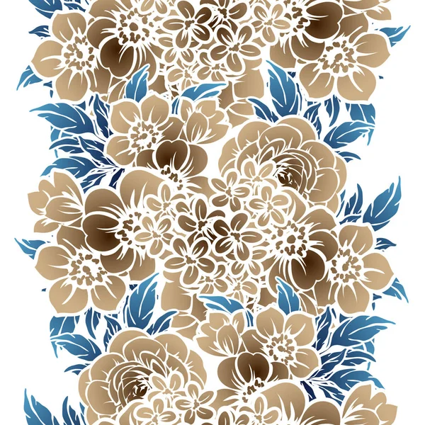 Nahtlose Vintage Stil Monochrom Braun Gefärbte Blumenmuster Blütenelemente — Stockvektor