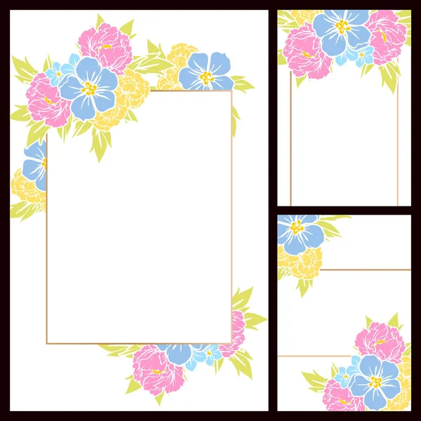 Conjunto Tarjetas Boda Flores Estilo Vintage Elementos Marcos Florales — Archivo Imágenes Vectoriales