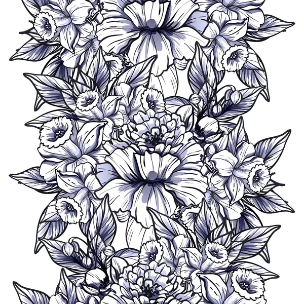 Απρόσκοπτη Στυλ Vintage Μονόχρωμη Χρωματιστό Λουλούδι Μοτίβο Floral Στοιχεία — Διανυσματικό Αρχείο