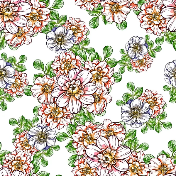 Modèle Fleur Style Vintage Sans Couture Éléments Floraux Couleur — Image vectorielle