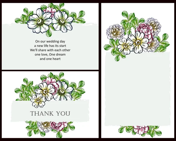 Vintage Style Flower Wedding Cards Set Floral Elements Frames — Stock Vector