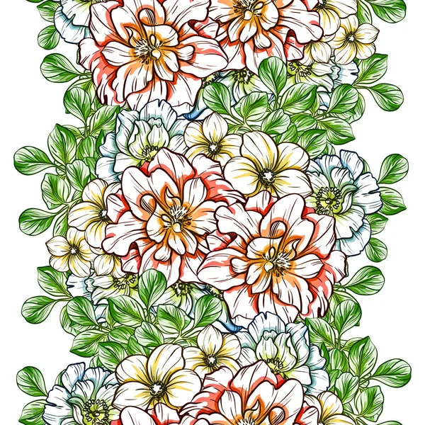 Sorunsuz vintage tarzı çiçek deseni. Renkli çiçek öğeleri
