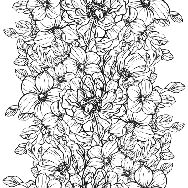 Patrón Flores Estilo Vintage Sin Costuras Elementos Florales Blanco Negro — Vector de stock