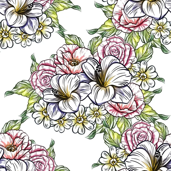Bezszwowe Stylu Vintage Kolorowe Kwiatki Kwiatowy Elementy Kolorze — Wektor stockowy