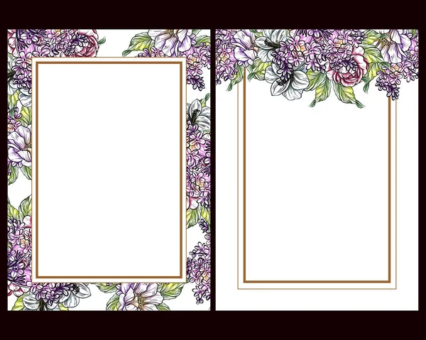 Conjunto Tarjetas Boda Flores Estilo Vintage Elementos Marcos Florales — Archivo Imágenes Vectoriales