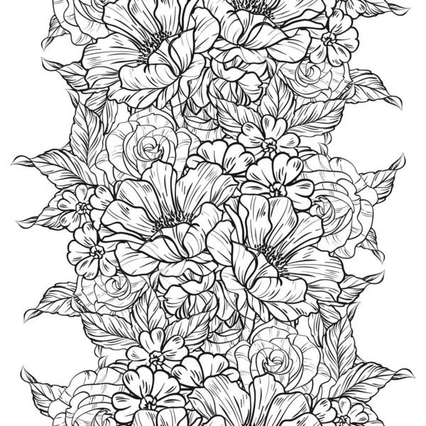 Modèle Fleur Style Vintage Sans Couture Eléments Floraux Noir Blanc — Image vectorielle