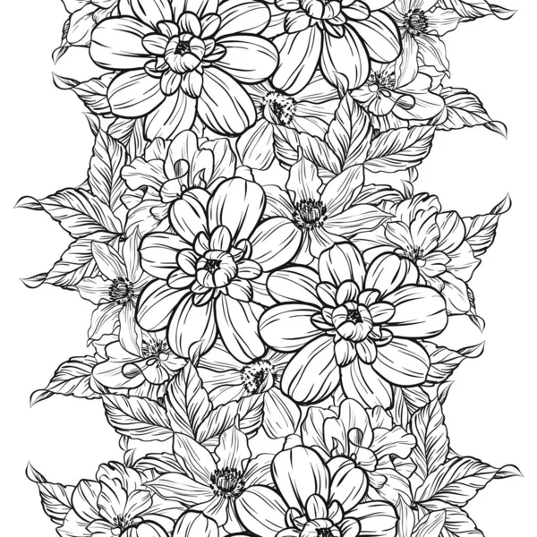 Patrón Flores Estilo Vintage Sin Costuras Elementos Florales Blanco Negro — Vector de stock