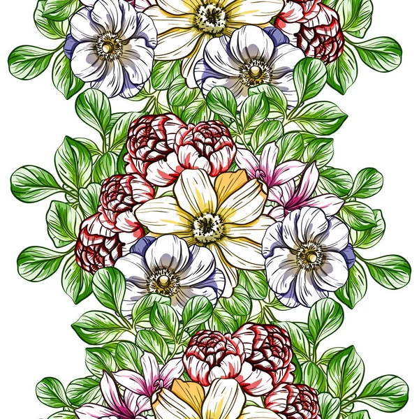 Sömlös Vintagestil Blommönster Blommiga Inslag Färg — Stock vektor