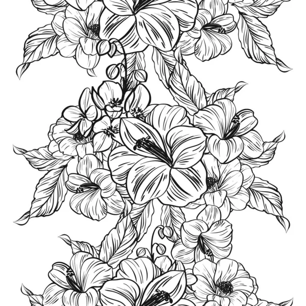 Patrón Flores Estilo Vintage Sin Costuras Elementos Florales Blanco Negro — Vector de stock