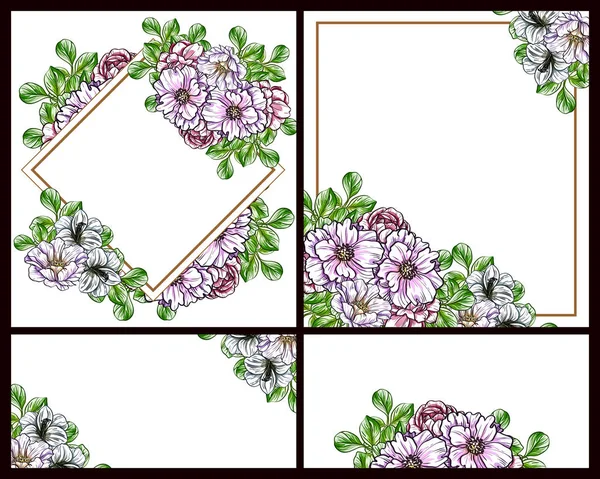 Cartões Casamento Estilo Vintage Flor Definido Elementos Florais Molduras —  Vetores de Stock