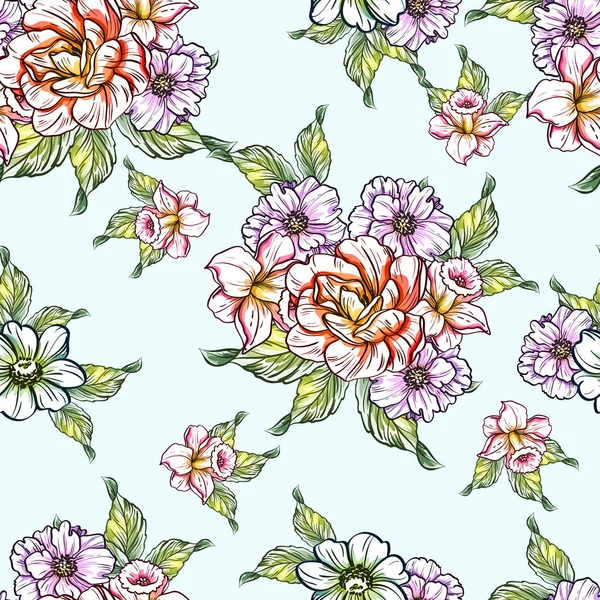 Nahtlose Blumenmuster Vintage Stil Florale Elemente Farbe — Stockvektor