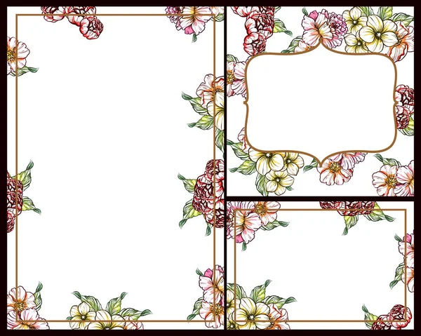 Вінтажний Стиль Квіткових Весільних Листівок Набір Квіткові Елементи Рамки — стоковий вектор