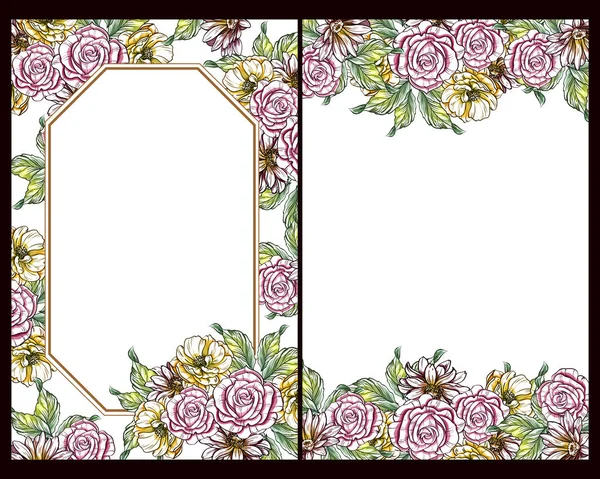 Conjunto Tarjetas Boda Flores Estilo Vintage Elementos Marcos Florales — Vector de stock