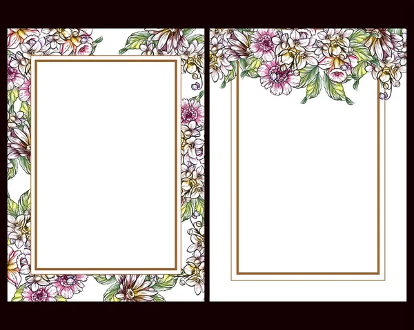 Conjunto Tarjetas Boda Flores Estilo Vintage Elementos Marcos Florales — Vector de stock