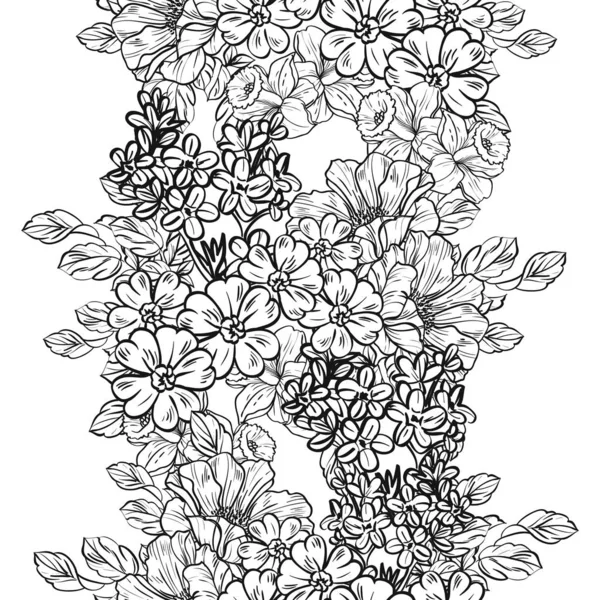 Patrón Flores Estilo Vintage Sin Costuras Elementos Florales Blanco Negro — Vector de stock