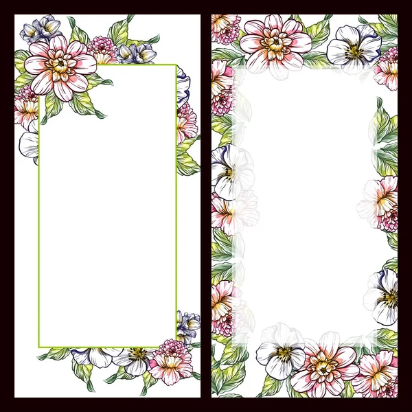 Cartões Casamento Estilo Vintage Flor Definido Elementos Florais Molduras — Vetor de Stock