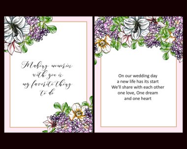 Vintage tarzı çiçek sevgi kartları renkli olarak ayarlayın. Çiçek öğeleri ve çerçeveler.