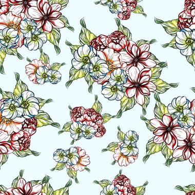 Sorunsuz vintage tarzı çiçek deseni. Renkli çiçek öğeleri