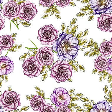 Sorunsuz vintage tarzı çiçek deseni. Renkli çiçek öğeleri