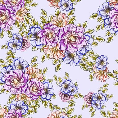 Sorunsuz vintage tarzı çiçek deseni. Renkli çiçek öğeleri