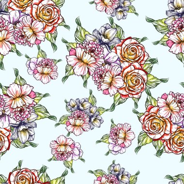 Sorunsuz vintage tarzı çiçek deseni. Renkli çiçek öğeleri