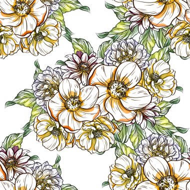 Sorunsuz vintage tarzı çiçek deseni. Renkli çiçek öğeleri