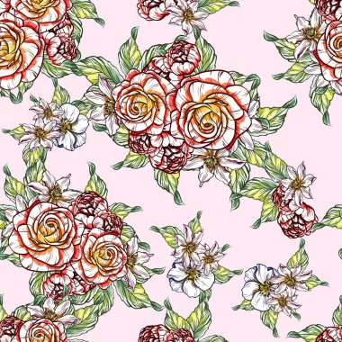 Sorunsuz vintage tarzı çiçek deseni. Renkli çiçek öğeleri