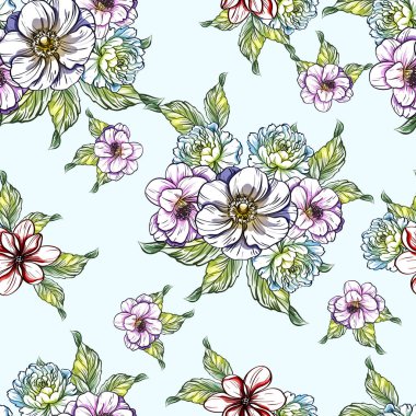 Sorunsuz vintage tarzı çiçek deseni. Renkli çiçek öğeleri