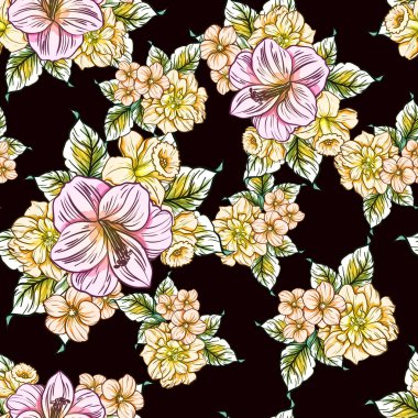 Sorunsuz vintage tarzı çiçek deseni. Renkli çiçek öğeleri