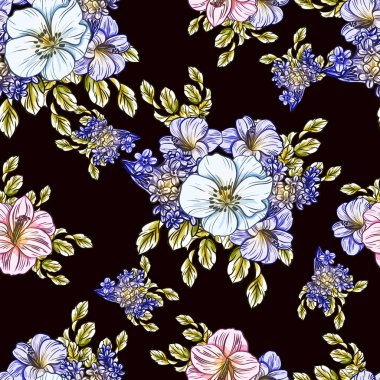 Sorunsuz vintage tarzı çiçek deseni. Renkli çiçek öğeleri
