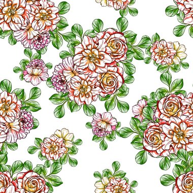 Sorunsuz vintage tarzı çiçek deseni. Renkli çiçek öğeleri