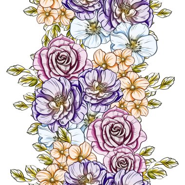 Sorunsuz vintage tarzı çiçek deseni. Renkli çiçek öğeleri