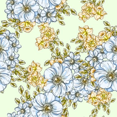 Sorunsuz vintage tarzı çiçek deseni. Renkli çiçek öğeleri