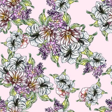 Sorunsuz vintage tarzı çiçek deseni. Renkli çiçek öğeleri