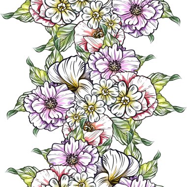 Sorunsuz vintage tarzı çiçek deseni. Renkli çiçek öğeleri
