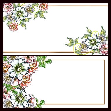 Vintage tarzı çiçek sevgi kartları renkli olarak ayarlayın. Çiçek öğeleri ve çerçeveler.