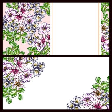 Vintage tarzı çiçek sevgi kartları renkli olarak ayarlayın. Çiçek öğeleri ve çerçeveler.