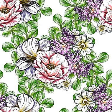 Sorunsuz vintage tarzı çiçek deseni. Renkli çiçek öğeleri