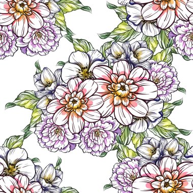 Sorunsuz vintage tarzı çiçek deseni. Renkli çiçek öğeleri