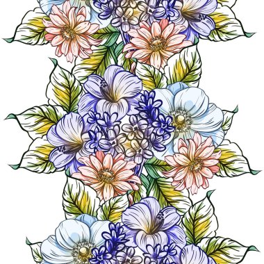 Sorunsuz vintage tarzı çiçek deseni. Renkli çiçek öğeleri