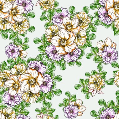 Sorunsuz vintage tarzı çiçek deseni. Renkli çiçek öğeleri