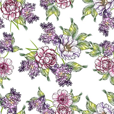 Sorunsuz vintage tarzı çiçek deseni. Renkli çiçek öğeleri
