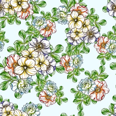 Sorunsuz vintage tarzı çiçek deseni. Renkli çiçek öğeleri