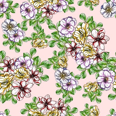 Sorunsuz vintage tarzı çiçek deseni. Renkli çiçek öğeleri