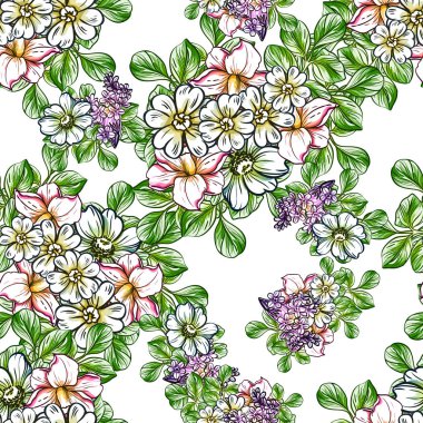 Sorunsuz vintage tarzı çiçek deseni. Renkli çiçek öğeleri