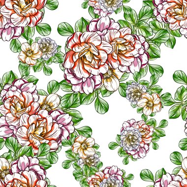 Sorunsuz vintage tarzı çiçek deseni. Renkli çiçek öğeleri