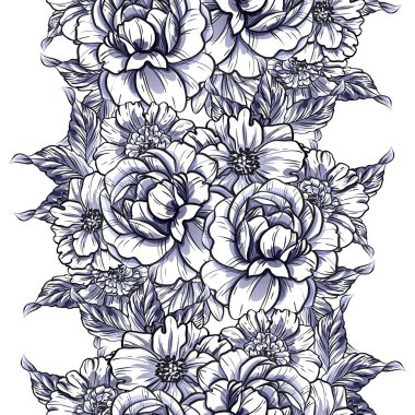 Sorunsuz vintage tarzı tek renkli renkli çiçek deseni. Çiçek öğeleri.