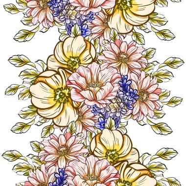 Sorunsuz vintage tarzı çiçek deseni. Renkli çiçek öğeleri